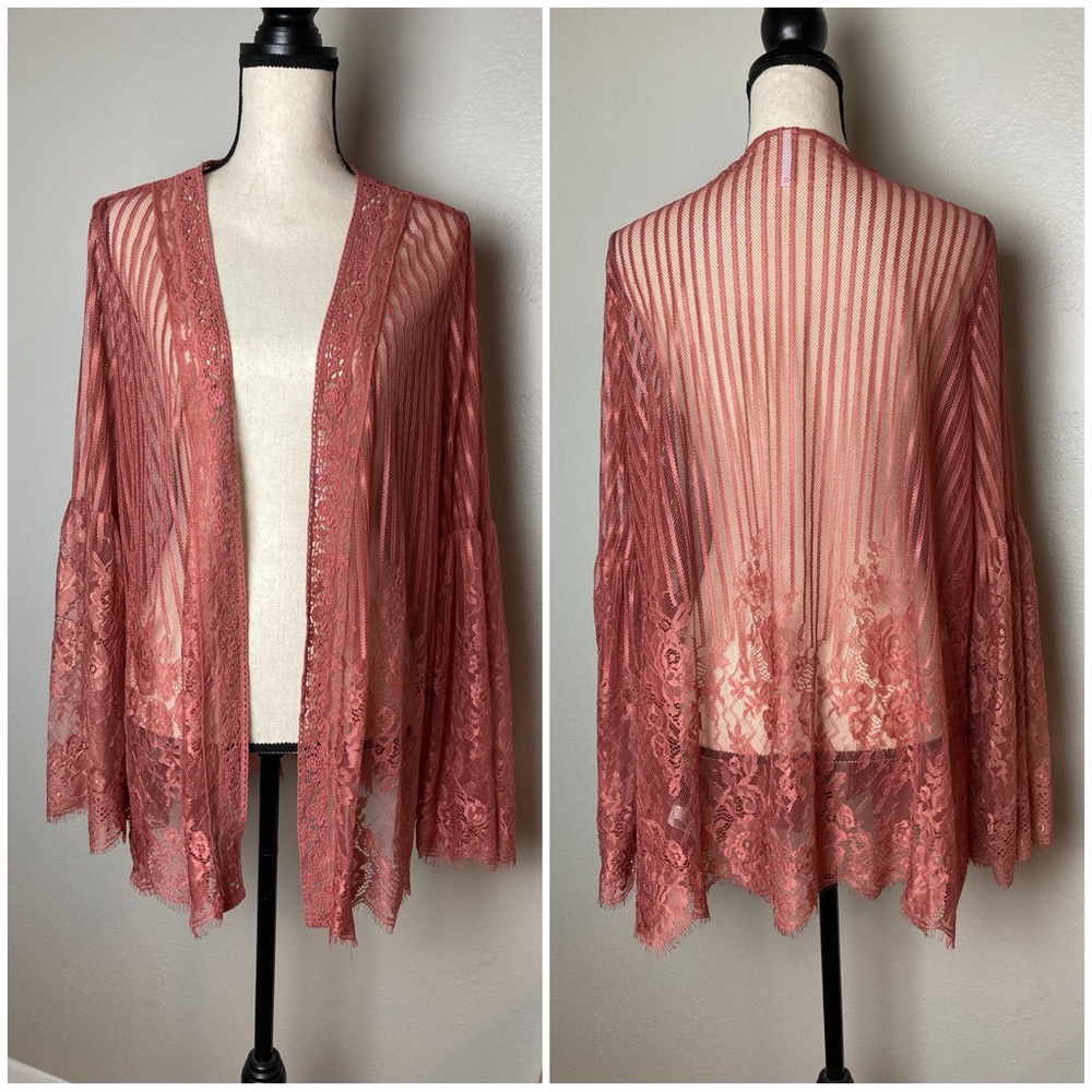 Lace Mesh & Crochet Cardigan || Sheer Eyelash Lace || Bell Sleeves || Summer
